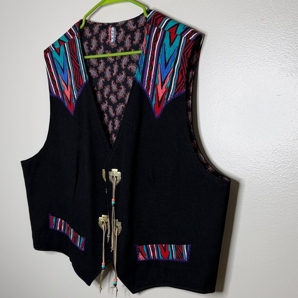 Unique Vintage-Inspired Black Vest Southwest/Aztec Inspired - Picture 4 of 12